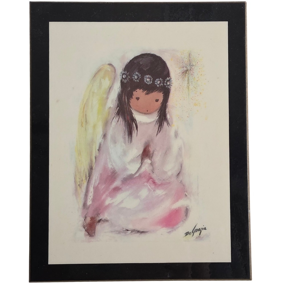 Vintage Ted DeGrazia Angel Wood Plaque Wall Art "Little Prayer"